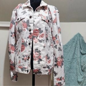 Fashion Nova Floral Utility Jacket - White and Pink
